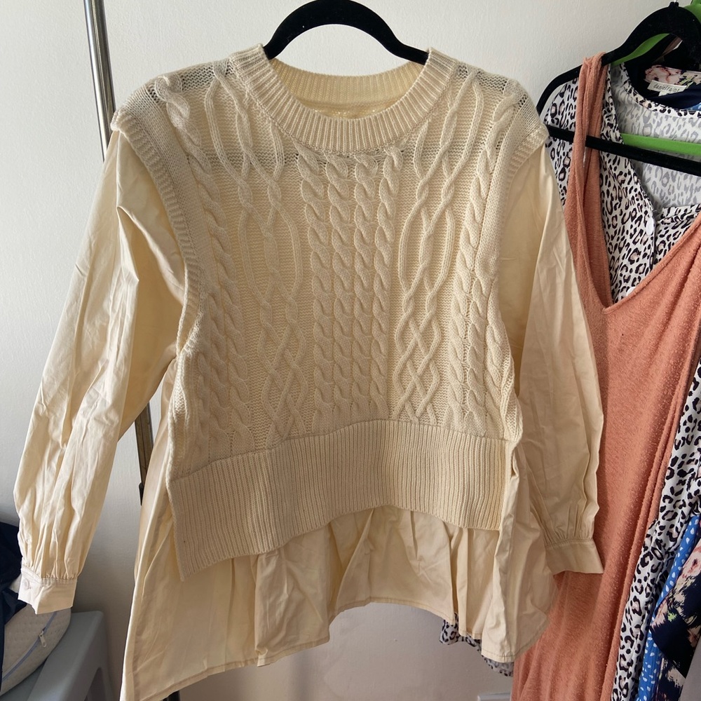 Faux layered vest blouse combo